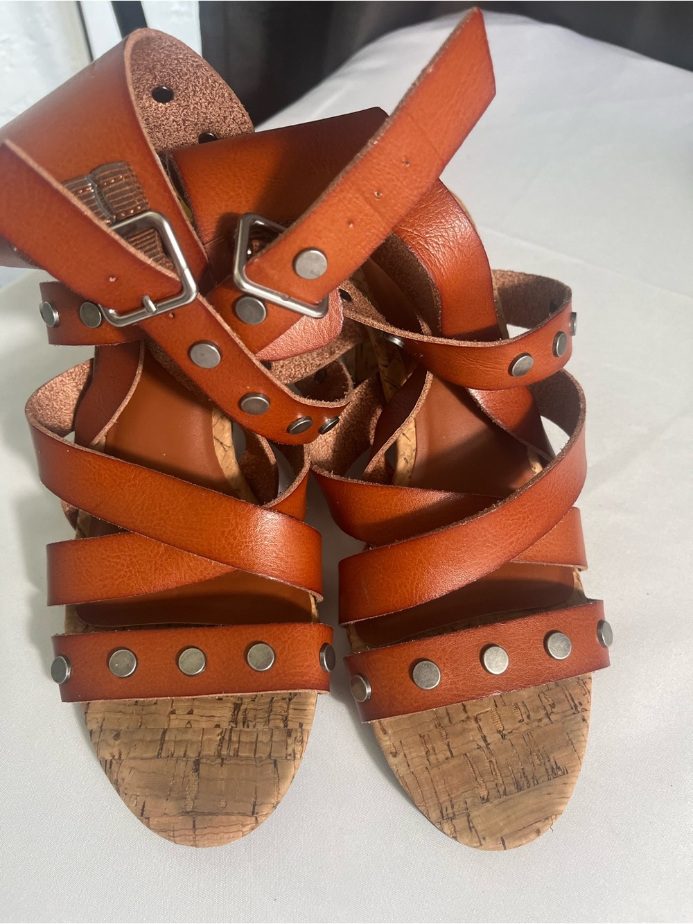 American Eagle Brown Gladiator Sandals Size‎ 8 Studded Cork Footbed Boho